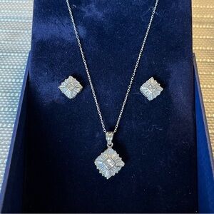 Unique Sterling Silver & Cubic Zirconia Necklace and Earrings Set